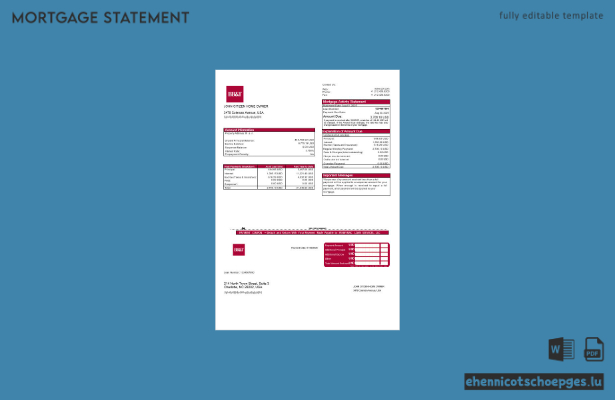 USA Washington BBandT Bankhypothekenauszug in Word- und PDF-Formaten – Beispielvorschau